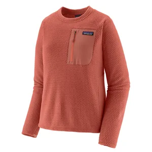 Orange long-sleeve knit pullover with a textured pattern and a zippered chest pocket. Brand logo visible on the chest pocket.