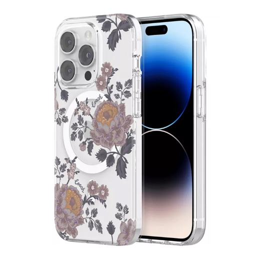 Clear floral phone case on a smartphone with triple cameras.