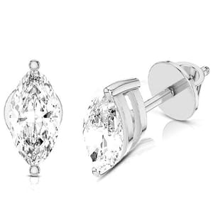 Marquise-cut diamond stud earrings in a sleek white gold setting, featuring a minimalist design with a secure back closure.