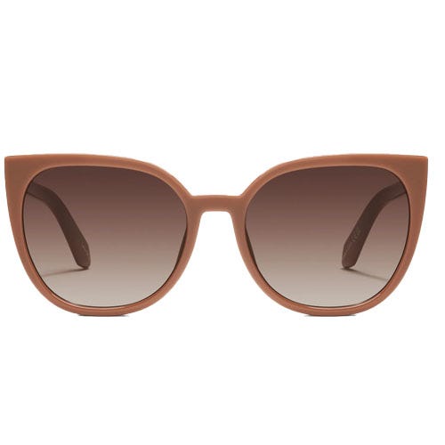 Brown cat-eye sunglasses with gradient lenses.