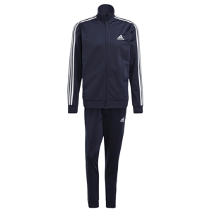 Adidas 3-Stripes Track Suit features a navy color with the iconic three white stripes on the sleeves and legs. The set includes a zip-up jacket and matching pants, both with the Adidas logo on the chest and thigh.