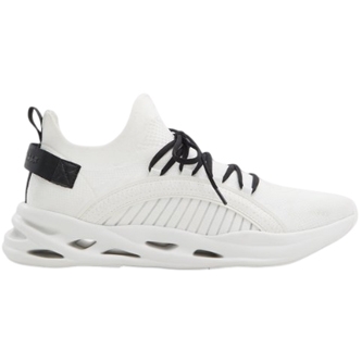 Aldo Men's Jogger Sneakers are white with a sleek design, featuring black laces and a knit upper. The sole has cut-out details for a modern look.