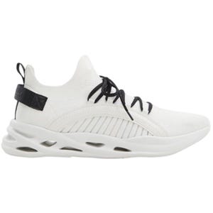 Aldo Men's Jogger Sneakers are white with a sleek design, featuring black laces and a knit upper. The sole has cut-out details for a modern look.