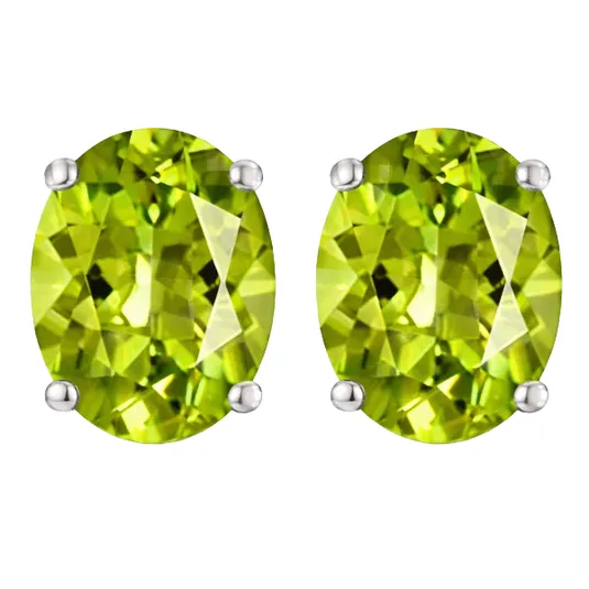 Oval-shaped green gemstones set in a simple stud earring design with four-prong settings.
