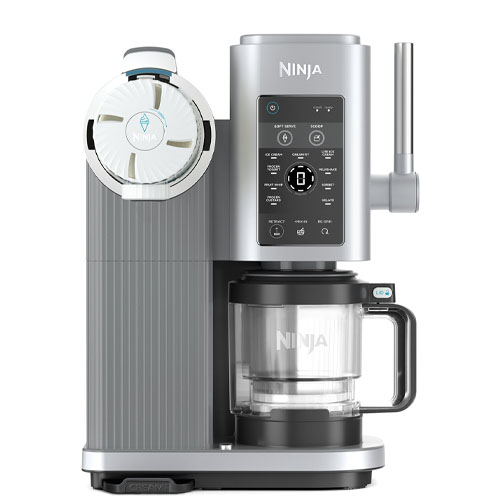 Ninja Coffee Maker featuring a pod-based brewing system, a digital display, and a glass coffee pot.