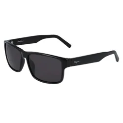 Black rectangular sunglasses with thick frames, featuring the Ferragamo logo on the temples.