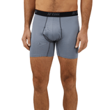 A man is wearing grey boxer briefs with a black waistband labeled \“32° COOL\“.