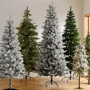 6' pre-lit flocked Christmas tree with a snowy appearance and integrated lights for easy setup and a festive look.