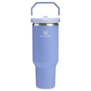 The 40oz Stanley IceFlow Tumbler is a light purple, insulated mug with a handle and secure flip-top lid, designed to keep beverages hot or cold.
