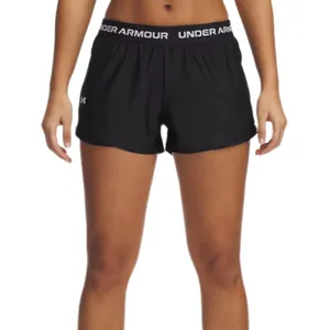Black Under Armour athletic shorts with an elastic waistband displaying the brand's logo.