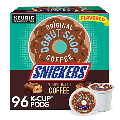 Keurig Original Donut Shop Coffee K-Cup Pods, Snickers flavored, 96-count, artificially flavored.