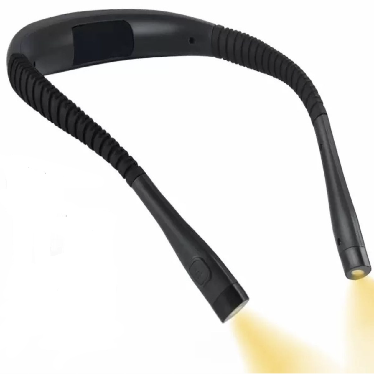 Flexible neck reading light with two LED lights on each end, designed to be worn around the neck for hands-free illumination.