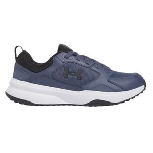 UA Charged Edge Shoes are navy blue athletic sneakers with a black and white sole, featuring the Under Armour logo on the side. They have a lace-up design and cushioned midsole for comfort.