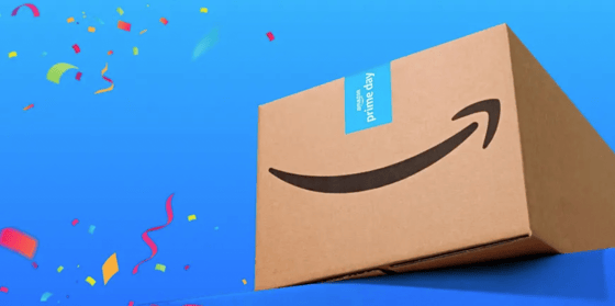 four arms holding up three amazon boxes on a blue background