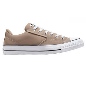Converse Malden Street Shoes feature a low-top design in beige canvas with white laces and a white rubber sole. The shoe includes a classic rubber toe cap and black stripe detailing on the midsole.