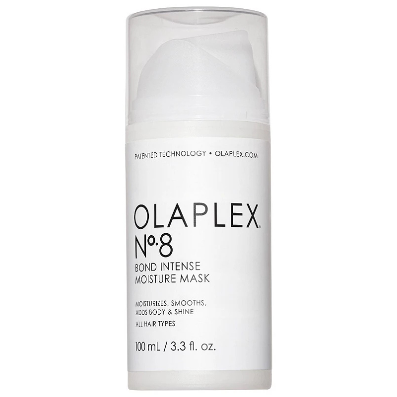 Olaplex No. 8 Bond Intense Moisture Mask is a hair treatment that moisturizes, smooths, and adds body and shine for all hair types, available in a 100 ml/3.3 fl. oz. size.