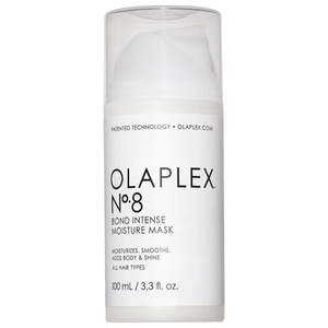 Olaplex No. 8 Bond Intense Moisture Mask is a hair treatment that moisturizes, smooths, and adds body and shine for all hair types, available in a 100 ml/3.3 fl. oz. size.