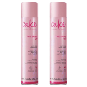 Cake's \“The Shine On\“ anti-frizz shine spray with shimmering birthday cake scent, 4.2 oz (120 g).
