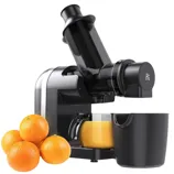 A countertop juicer for extracting juice, shown with several oranges.