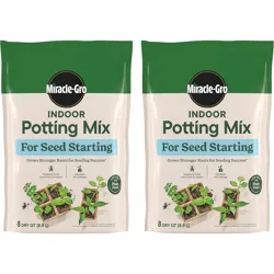 Miracle-Gro Indoor Potting Mix for Seed Starting, designed to grow stronger roots, is excellent for cuttings and is less prone to attracting gnats. Each bag contains 8 dry quarts (8.8 liters).