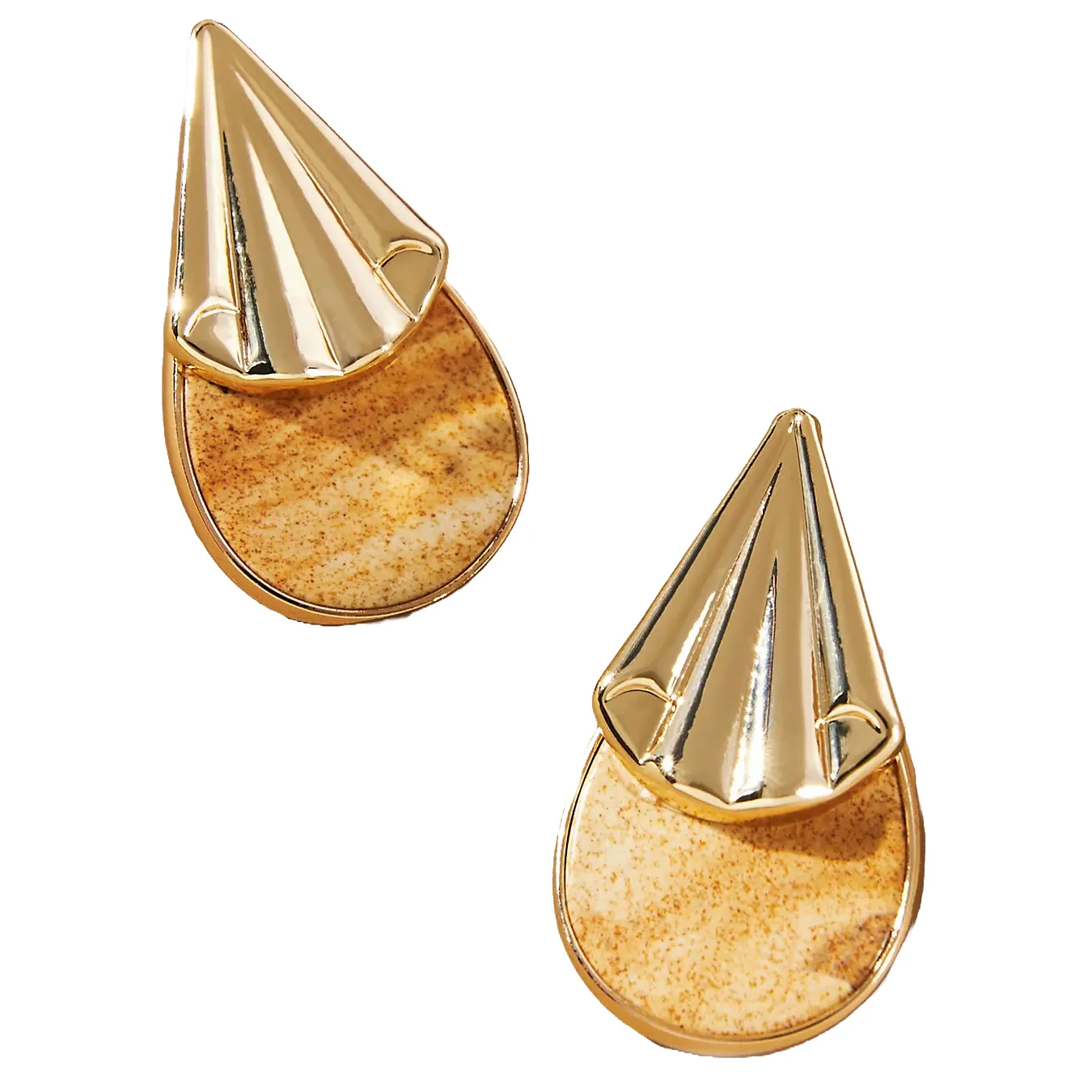14K gold-plated teardrop earrings feature a pointed, folded design on top with a textured, speckled base.