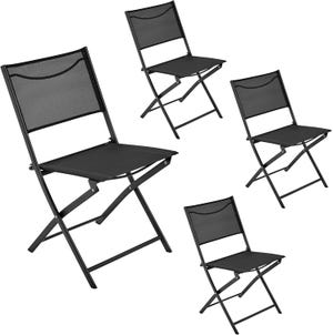 4pk Patio Dining Chairs; black, foldable, lightweight, metal frame with mesh seat and backrest; suitable for outdoor use.