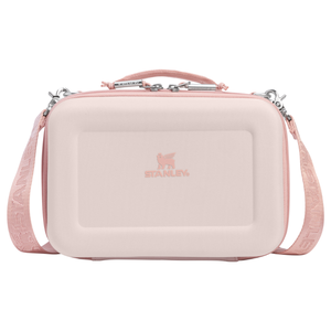 Pink Stanley branded carrying case with a detachable shoulder strap and zippered closure.