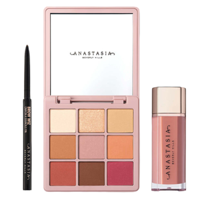 Anastasia Beverly Hills Mini Modern Renaissance Kit includes a nine-shade eyeshadow palette with warm and neutral tones, a Brow Wiz eyebrow pencil, and a bottle of liquid lipstick in a soft pink shade.