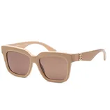 Stylish beige square-frame sunglasses with brown lenses and a small logo detail on the arms.
