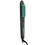 A Dafni Muse heated hair straightening brush with a sleek black design and turquoise bristles.