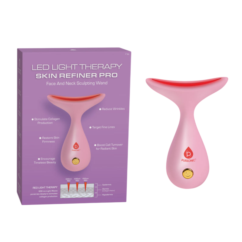 LED Light Therapy Skin Refiner Pro, a face and neck sculpting wand, aims to reduce wrinkles, target fine lines, and stimulate collagen production with red light therapy.