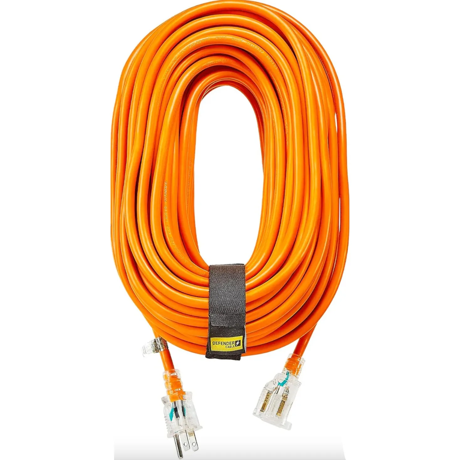 Coiled orange ethernet cable with RJ45 connectors.
