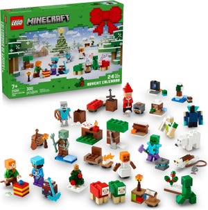 LEGO Minecraft Advent Calendar (Set 21280) with 300 pieces includes 24 buildable mini models and figures inspired by the game for ages 7 and up.