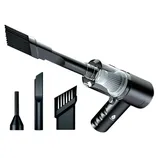Handheld vacuum cleaner with multiple attachments, including a brush nozzle, narrow crevice tool, and wide brush attachment, designed for precision cleaning.