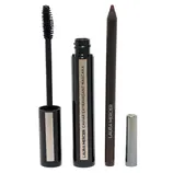 Laura Mercier Caviar Extravagant Mascara and an eyeliner pencil with their caps, featuring sleek black and metallic design.