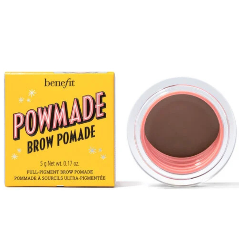 Benefit Powmade Brow Pomade, full-pigment formula, in a 5g (0.17 oz) container with yellow packaging.