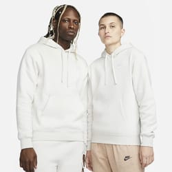 Two people wearing white hoodies with a small Nike logo on the front.