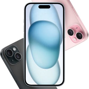 Two smartphones, one black and one pink, with dual-lens cameras.