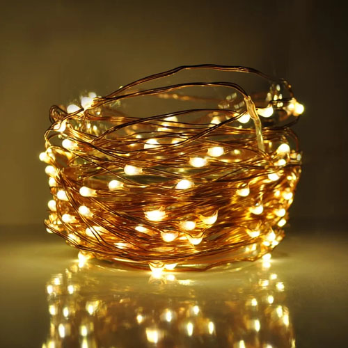 a cluster of golden fairy lights