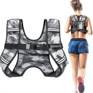 A camouflage running vest with adjustable straps and reflective elements, featuring a back pocket for holding a smartphone.