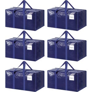 6-pack of blue, heavy-duty storage bags with durable handles, featuring a reinforced design and labeled with \“Flygrip\“ on each bag.
