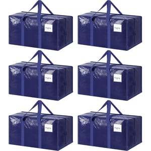 6-pack of blue, heavy-duty storage bags with durable handles, featuring a reinforced design and labeled with \“Flygrip\“ on each bag.
