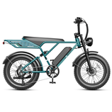Jasion EB7 2.0 Offroad Ebike features a teal frame, fat tires, rear cargo rack, and a mounted battery.