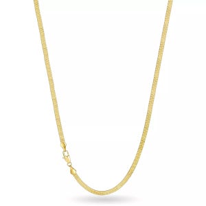 A gold snake chain necklace with a secure clasp.