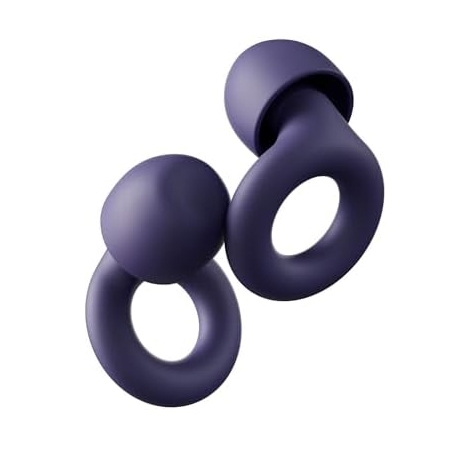 Dark purple Loop Sleep Ear Plugs feature a circular design with a small, rounded bulb connected to a larger loop for easy handling and insertion.