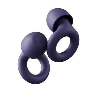 Dark purple Loop Sleep Ear Plugs feature a circular design with a small, rounded bulb connected to a larger loop for easy handling and insertion.