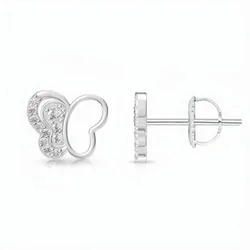 Butterfly-shaped stud earrings in silver with sparkling crystal embellishments, featuring a push-back closure.