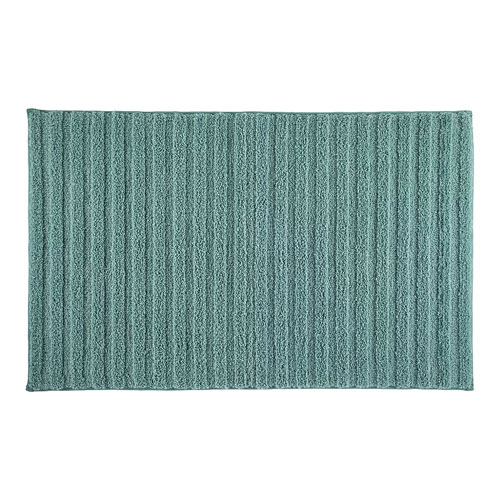 A rectangular, textured bath mat with a ribbed pattern in a teal color.