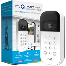 myQ Secure View Garage Video Keypad allows remote monitoring and control of garage access, featuring PIN codes, motion detection alerts, and HD video with night vision. Collaborates with LiftMaster, Chamberlain, and Craftsman.