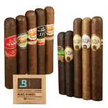 A collection of La Aurora and Oliva cigars featuring various blends, accompanied by a Boveda 2-way humidity control pack.